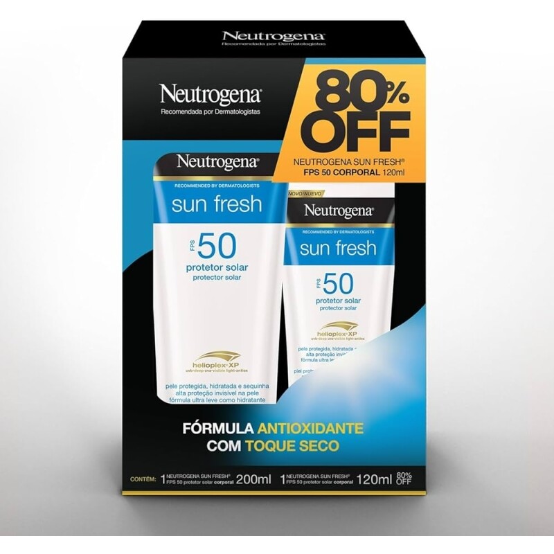 Protetor Solar Neutrogena Sun Fresh FPS 50 200ml + Neutrogena Sun Fresh fps 50 120ml