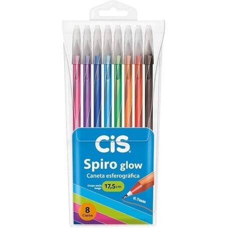 Caneta Esferográfica Spiro Glow Cis Multicor Estojo com 8 Unidades