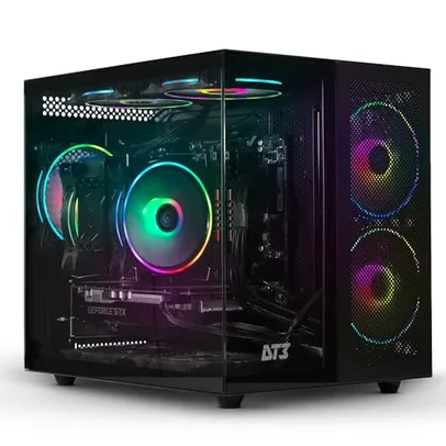 Gabinete Gamer DT3 HyperFlow, super compacto, tipo aquário em vidro temperado, M-ATX/Mini-ITX, suporta até 7 fans de 120mm, USB Type-C