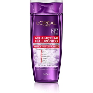 L'Oréal Paris Água Micelar com Ácido Hialurônico Puro Limpeza Hidratante 7 em 1 200ml