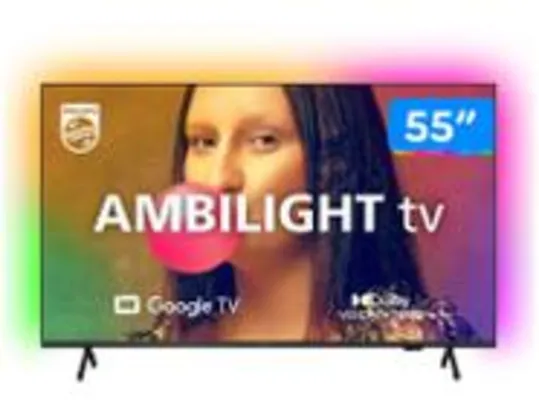 Smart TV Philips Ambilight 55 4K 55PUG7908/78, Google TV, Comando de Voz, Dolby Vision/Atmos