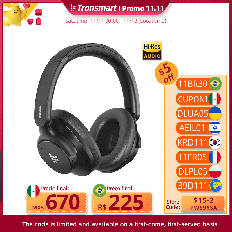 Headphones Tronsmart Sounfii Q20S Bluetooth com Cancelamento de Ruído Ativo Híbrido
