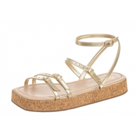 Sandália Flatform GiGil Com Fivelas Sola Cortiça Dourado