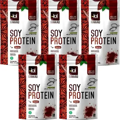 Kit 5 Soy Protein Cacau (Whey Vegano, Sem Leite e Lactose) Rakkau 600g - Vegano - Proteína Soja