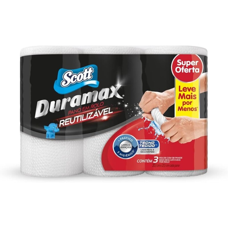 Scott Duramax Pano Reutilizável em Rolo Branco 174 Folhas (3 Unidades de 58 Folhas)