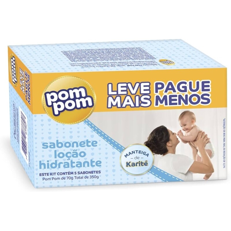 Kit Sabonete em Barra Pom Pom Loção Hidratante com 5 unidades de 70g cada