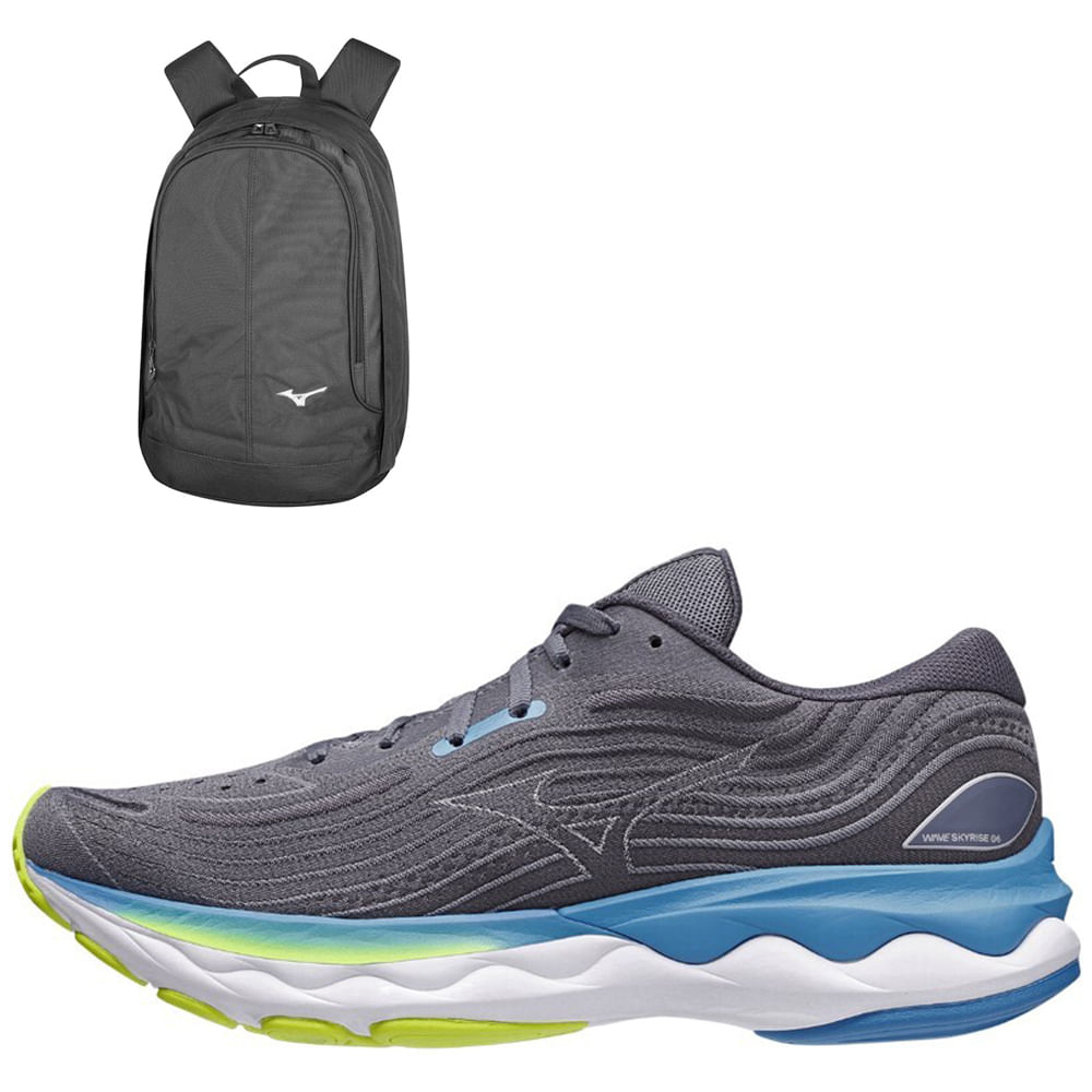 Kit Tênis de Corrida Masculino Mizuno Wave Skyrise 4 e Mochila Fun New