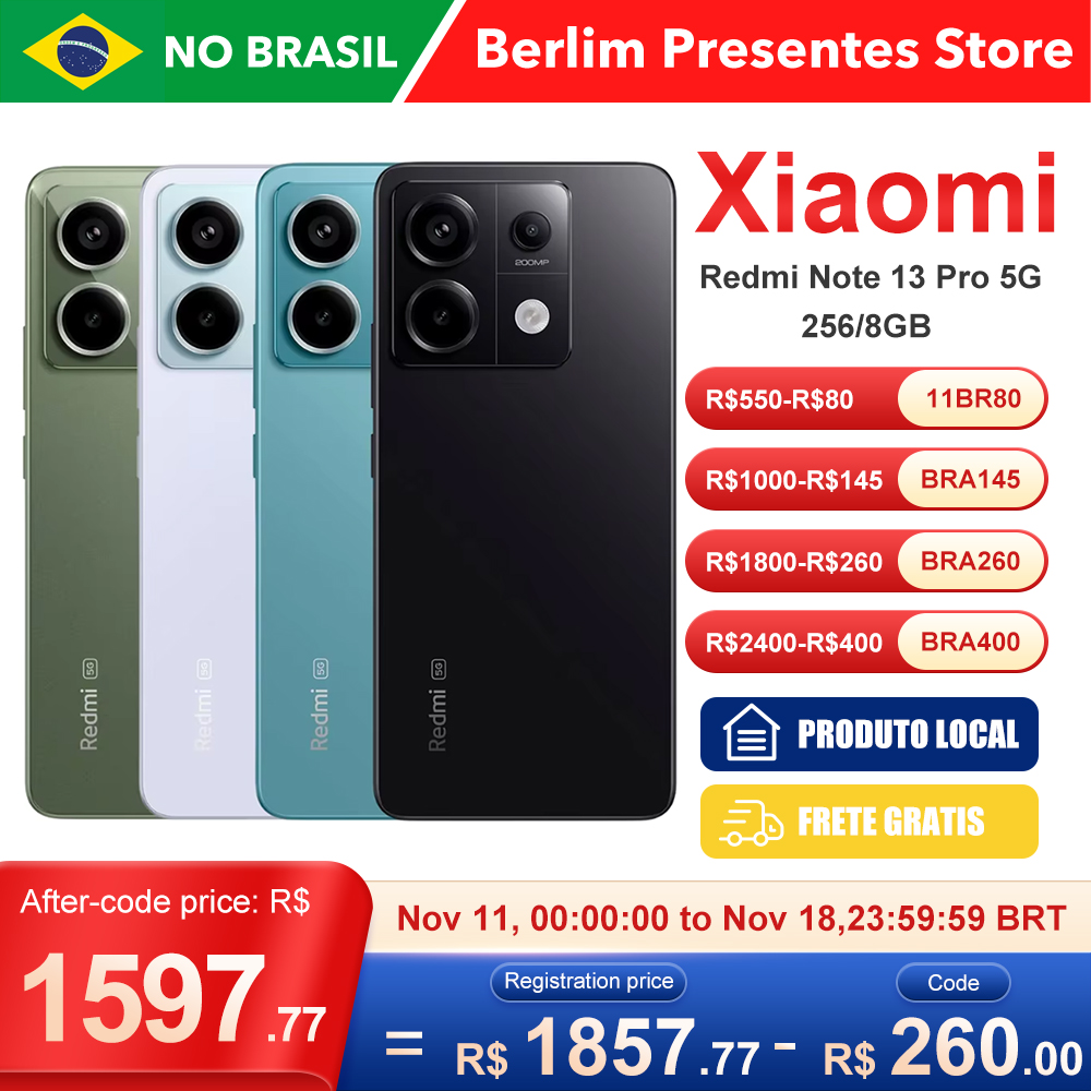 [Do Brasil] Xiaomi Redmi Note 13 Pro 5G Versão Global | Smartphone 5G , ROM Global , Câmera 200MP , Carregador 67W