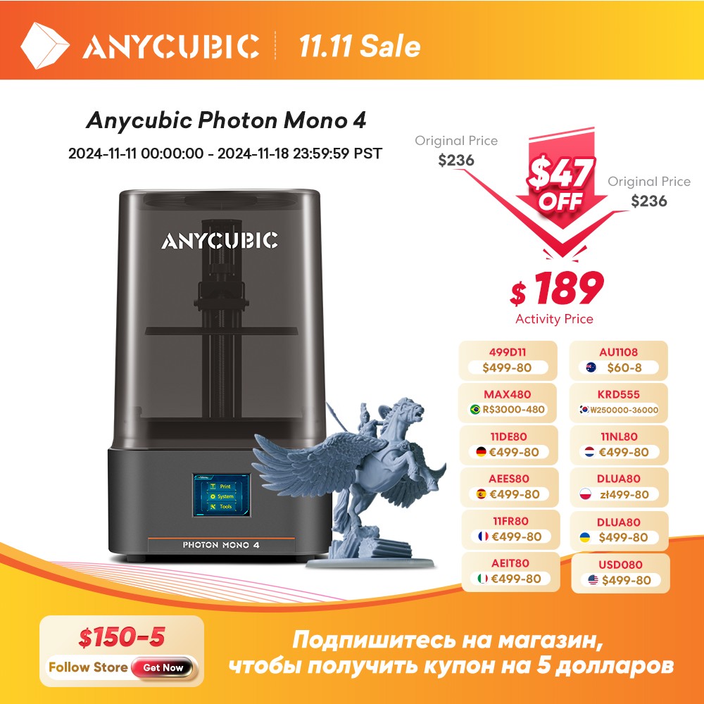 Pré-venda ANYCUBIC Photon Mono 4 LCD Impressora 3D com tela de alta definição de 7 "10K Impressão 3D