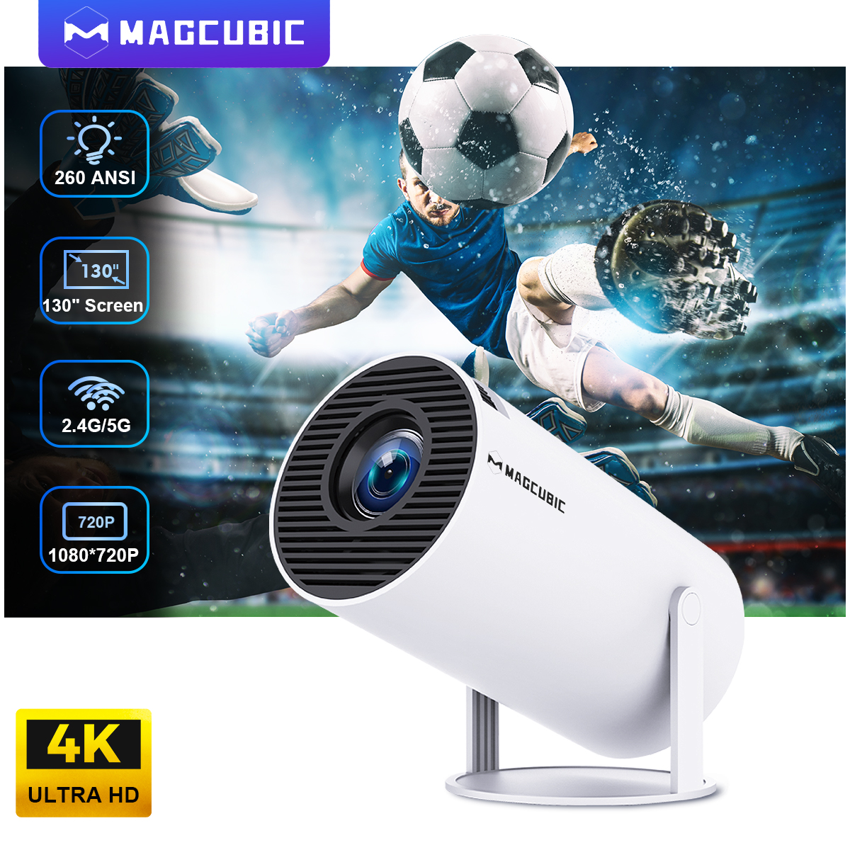 Projetor Portátil Magcúbico Android 11 4K 1280x720P HY300 Dual WiFi 260ANSI 180° BT5.0