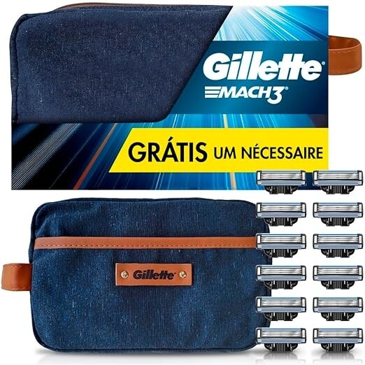 Kit 12 Unidades Carga para Aparelho Gillette Mach3 + Nécessaire