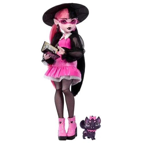 Monster High, Boneca Articulável Draculaura Novo Visual com Pet Count Fabulous e Acessórios, Para crianças a partir de 4 anos