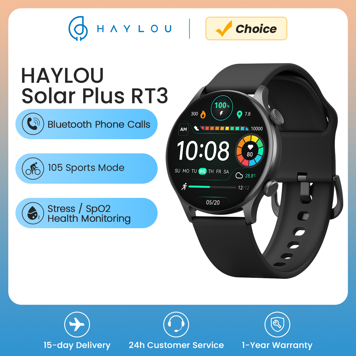 [Com taxa] Smartwatch HAYLOU Solar Plus RT3 com Tela AMOLED de 1,43", Ligações Por Bluetooth e a Prova D'Água