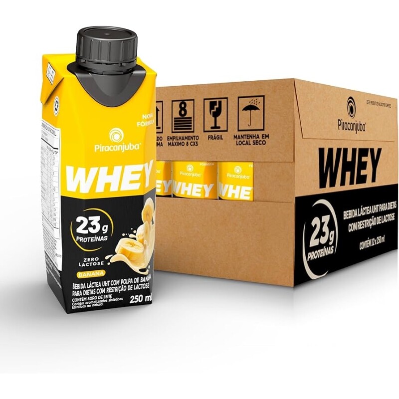 Pack de Whey Zero Lactose Banana 23g Piracanjuba 250ml - 12 Unidades