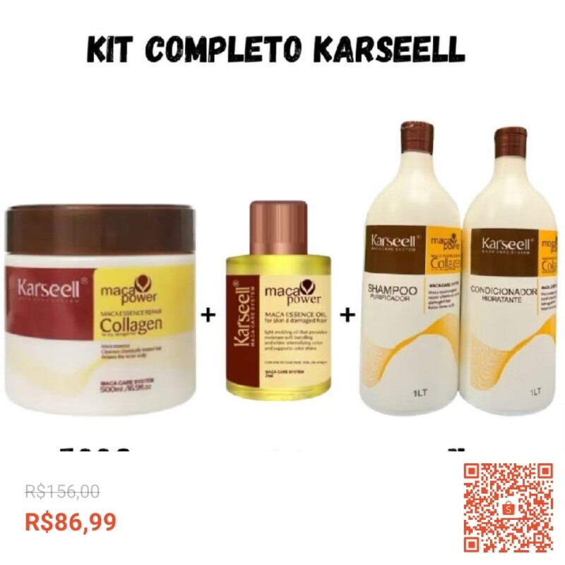 Kit Máscara Karseell 500g + Shampoo 1L + Condicionador 1L + Òleo 7ml