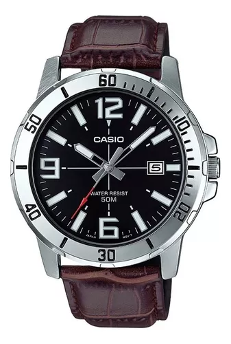 Relógio Casio Masculino Collection Couro Mtp-vd01l-1bvudf Correia Marrom Bisel