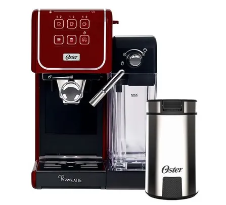 Kit Cafeteira PrimaLatte Touch Red e Moedor de Café Oster - Loja Oficial