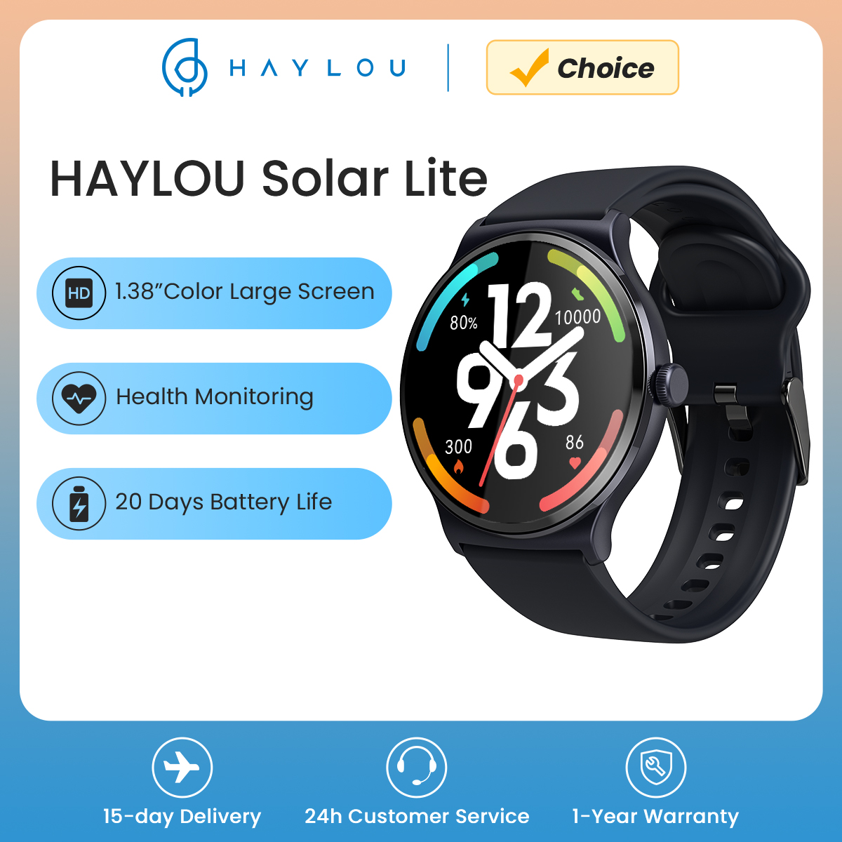 [R$ 78 COM MOEDAS/TAXA INCLUSA] HAYLOU-Solar Lite relógio inteligente, 100 + modos de treino, freqüência cardíaca, monitoramento do oxigênio no sangue