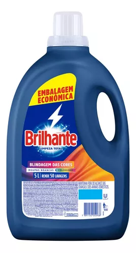 Brilhante Limpeza Total 5 Litros - Lava-Roupas líquido para Roupas Brancas e Coloridas