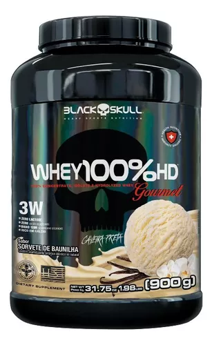 Whey 100%hd 900g Black Skull Sabor Baunilha