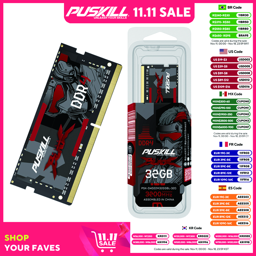 Memória Ram PUSKILL Notebook DDR4 16GB 2666mhz 1.2v