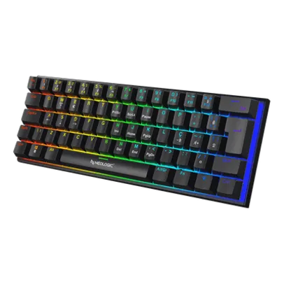 Teclado Gamer Mecânico Neologic Precision Dark 60%, Rainbow, 61 Teclas, Switch Blue, Cabo Tipo C, Preto, PREDRK-BLUE