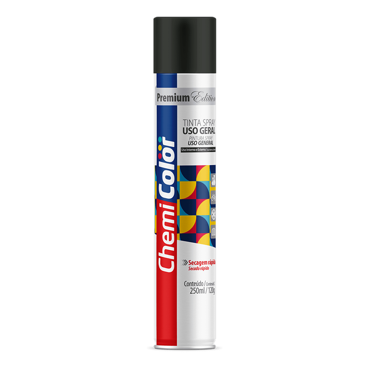 Tinta Spray Uso Geral 250Ml/120G Preto Fosco Chemicolor