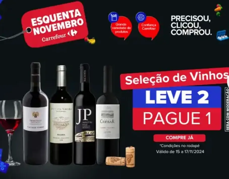 Seleção de Vinhos Leve 2 Pague 1 no Carrefour