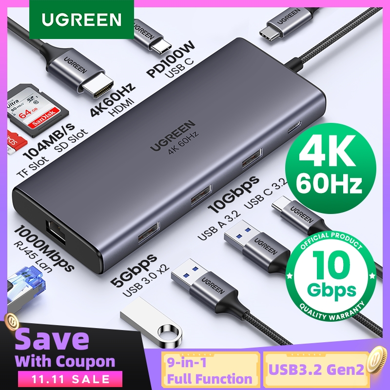 Hub USB Ugreen 5 em 1 USB-C 4K 30Hz HDMI + RJ45 100W