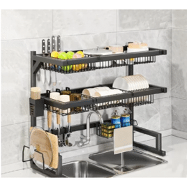 Escorredor Kitchen Rack Aço Inoxidável Preto 85cm com Prateleira