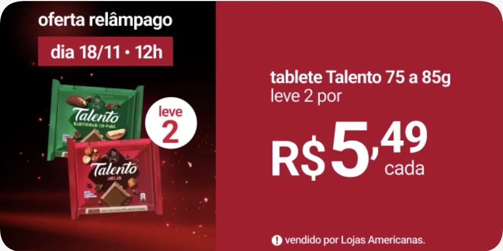 [2 un. R$5,49 cada] Barra Chocolate ao Leite Castanha-do-Pará Castanha-de-Caju e Nibs de Cacau Garoto Talento Artesão 75g