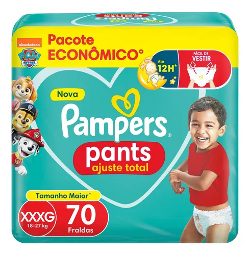 2 Pacotes Fralda Pampers Pants Ajuste Total XXXG - 70 Unidades Cada