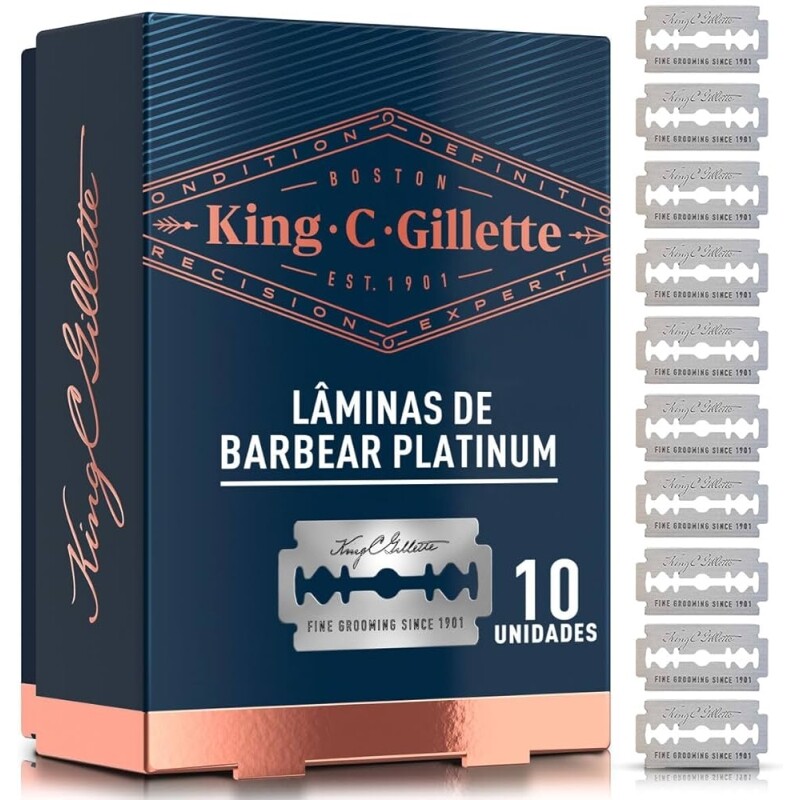 KING C GILLETTE Lâminas de barbear duplo fio 10 Cargas para Aparelho de Barbear Clássico com Lâminas revestidas de P