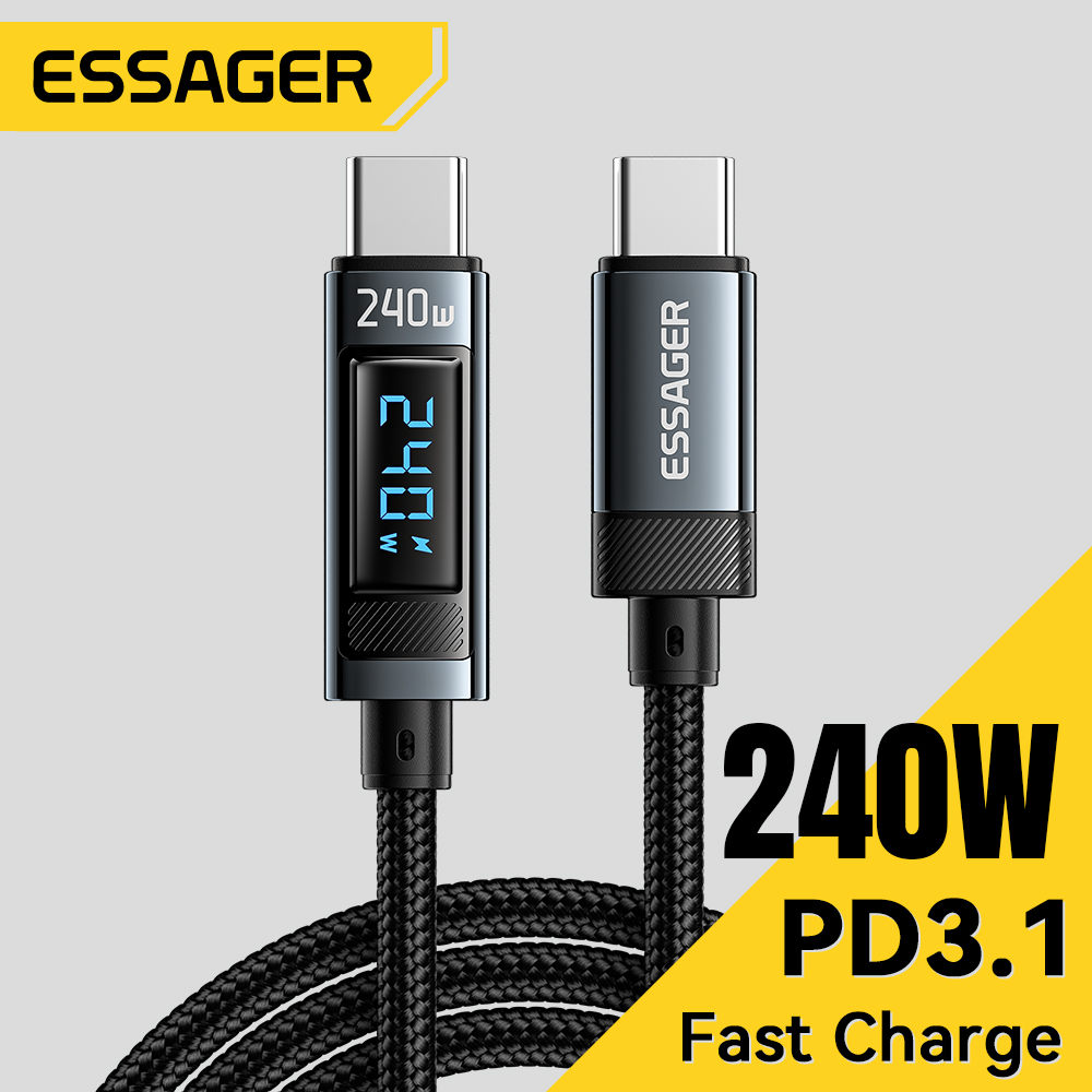 [R$ 22 CADA/TAXA INCLUSA] 4 UNIDADES Essager Cabo Tipo-C 240W, PD 3.1, Carregamento Super Rápido, Para iOS e Android