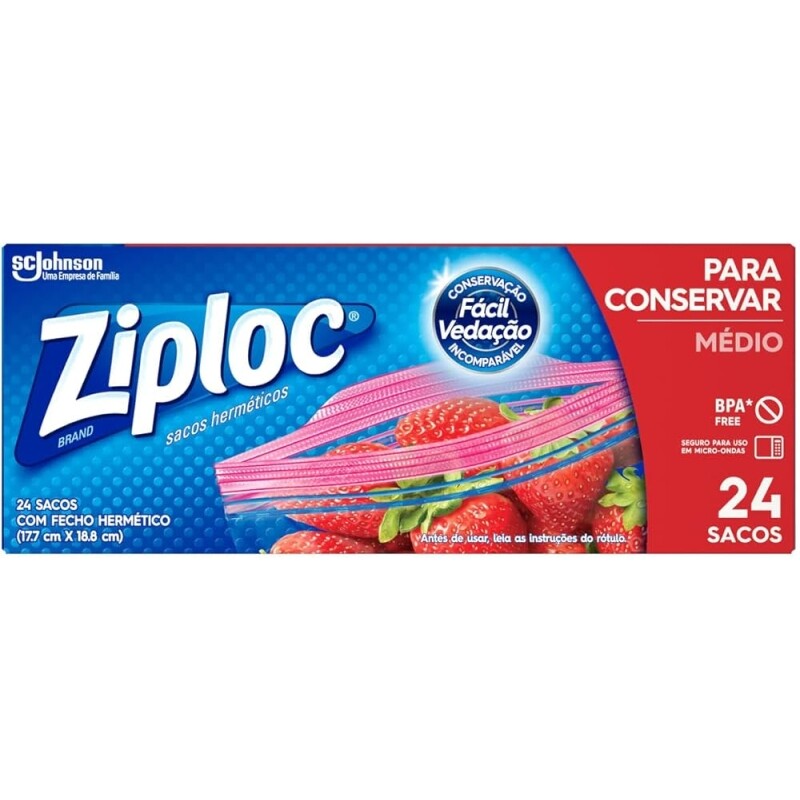 Ziploc Saco Hermético Organizador de Gaveta para Utensílios de Cozinha Tamanho Médio 177 cm x 188 cm com 24 Unidades