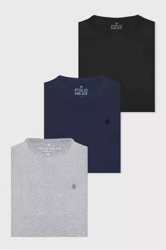 Kit 3 Camisetas Masculinas Regular Polo Wear Sortido