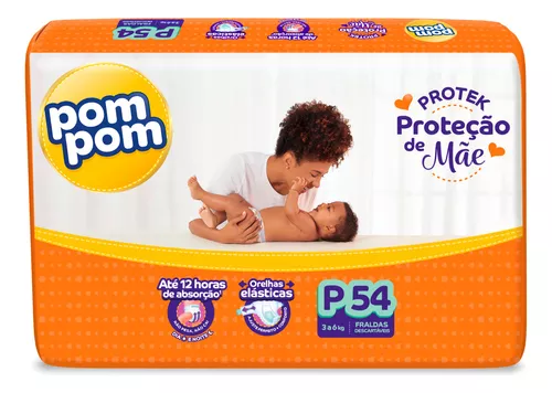 Fraldas Pompom P Protek Proteção de Mãe - 54 Unidades