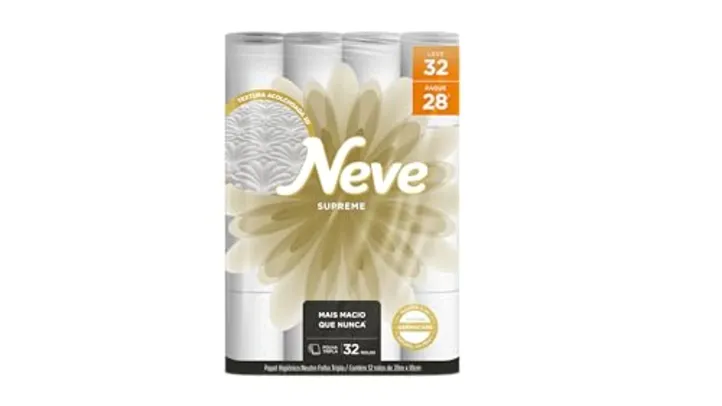 Neve Papel Higiênico Supreme Folha Tripla, 20m, Leve 32 Pague 28 Rolos