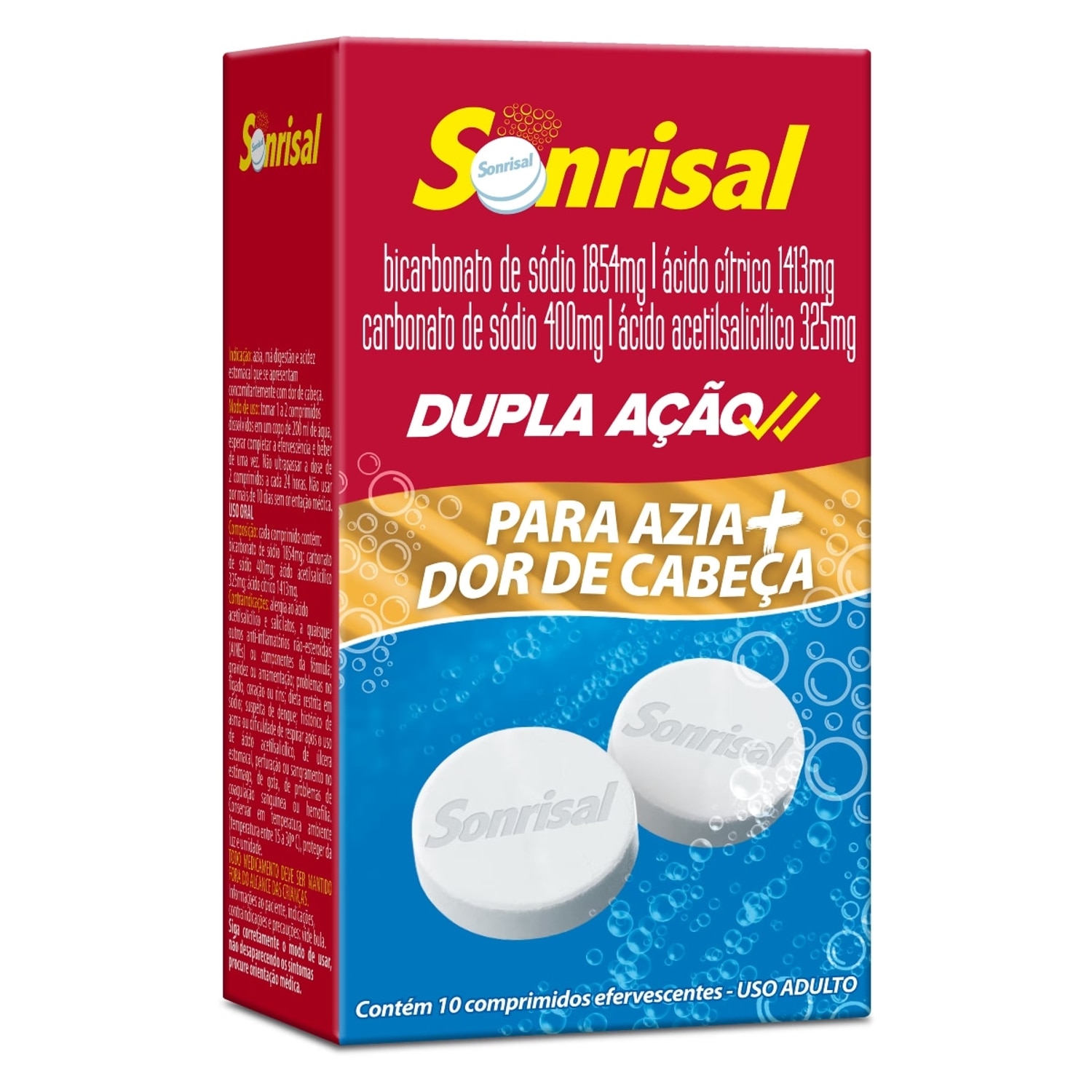 Sonrisal Dupla Acao Sem Sabor 10 Comprimidos Efervescentes