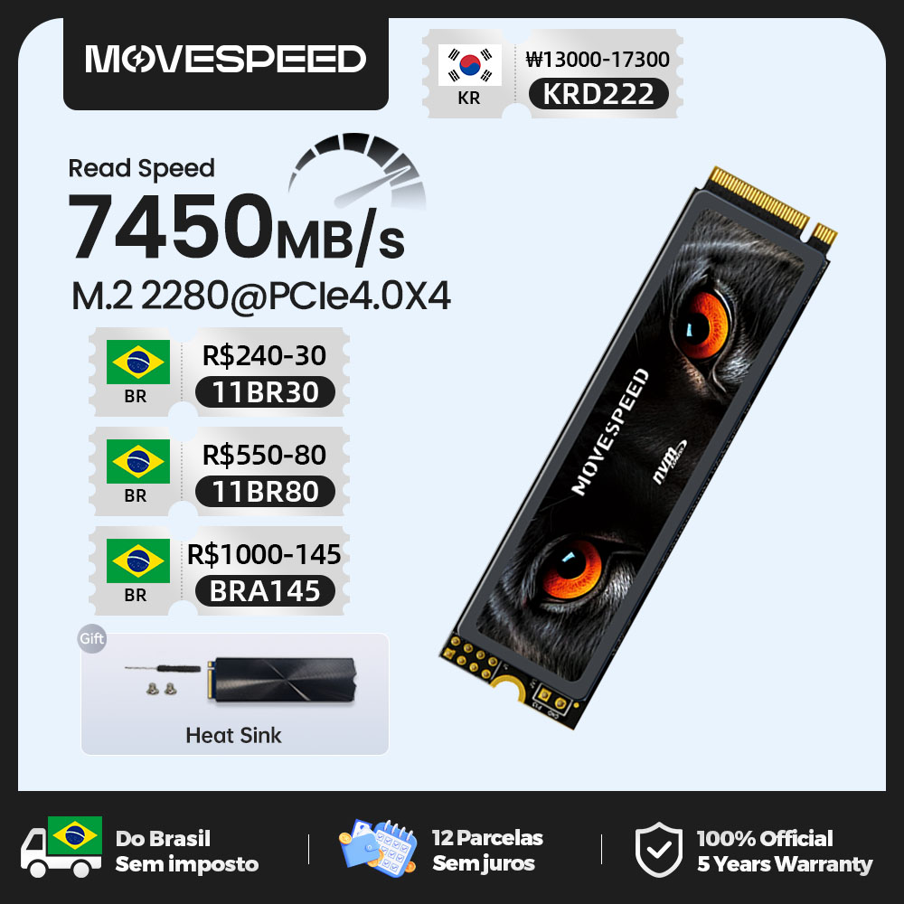 [TAXA INCLUSA] SSD 4TB NVMe M2 7450MB/s MOVESPEED PCIe4.0