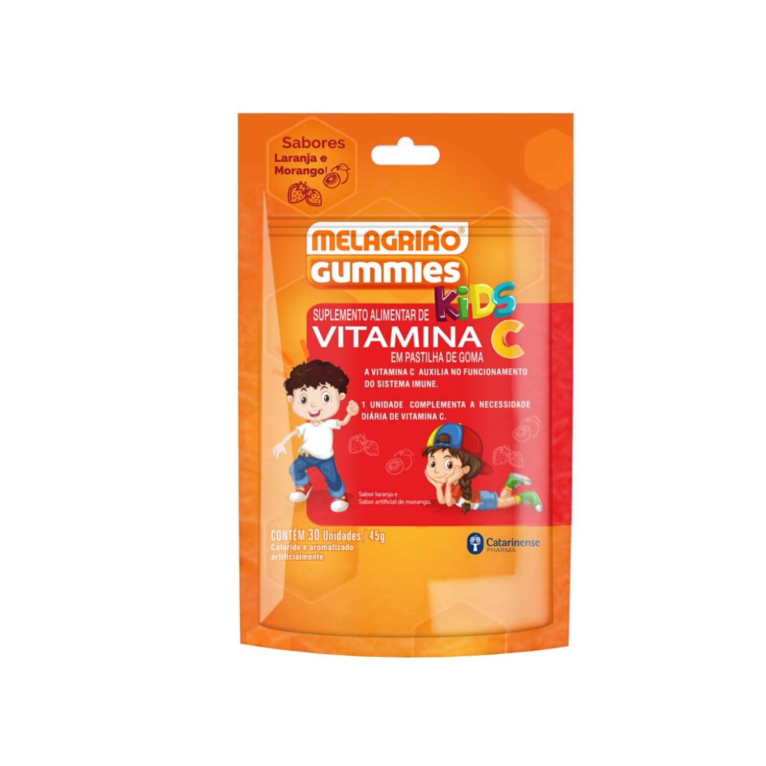 Melagriao Gummies Kids Sabor Laranja e Morango 30 Unidades