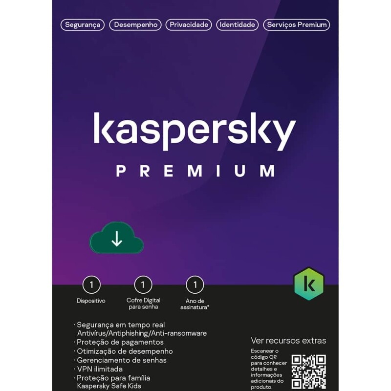 Antivírus Kaspersky Premium com VPN 1 Ano 1 Dispositivo