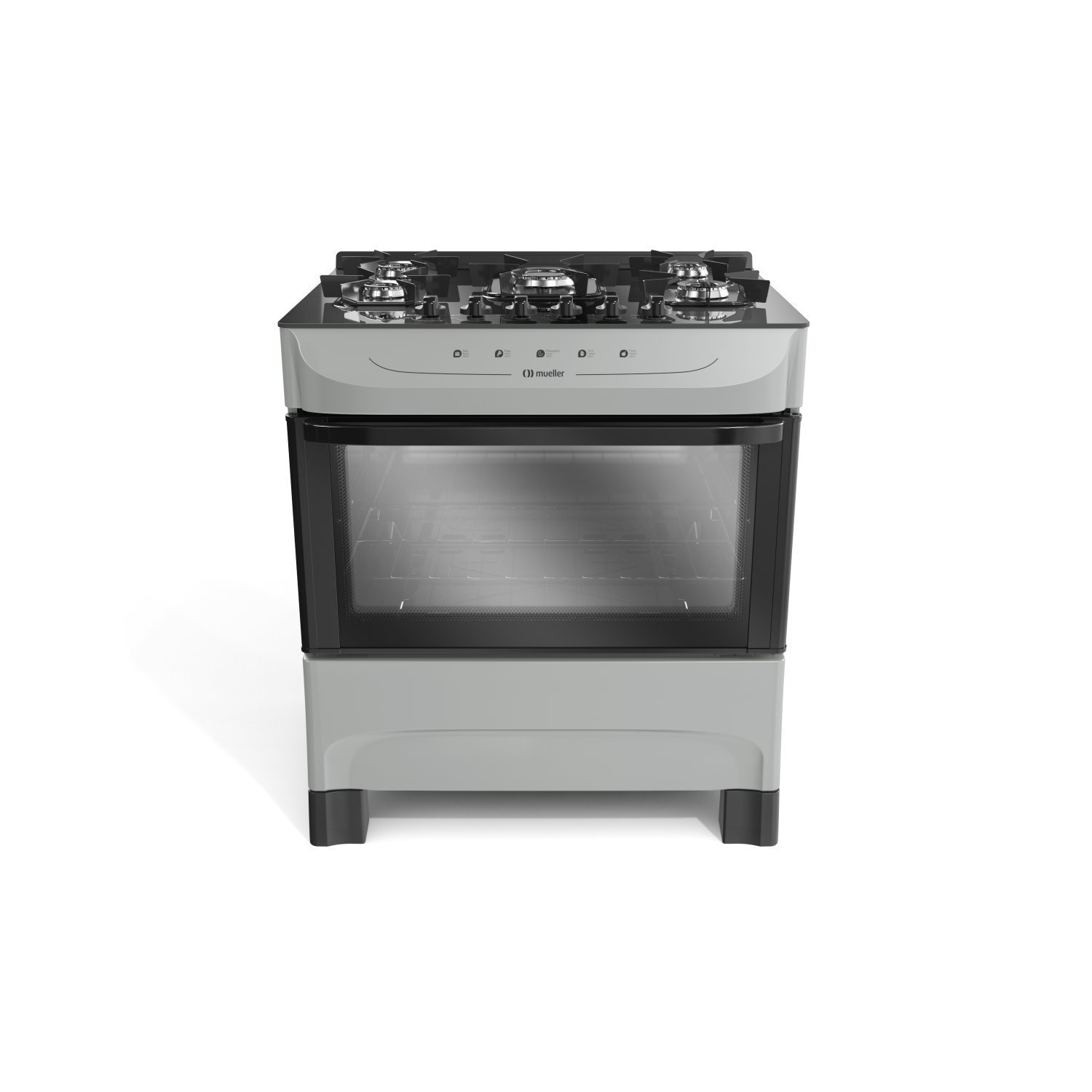 Fogão 5 Bocas com Mesa de Vidro e Acendimento Mueller Titânio