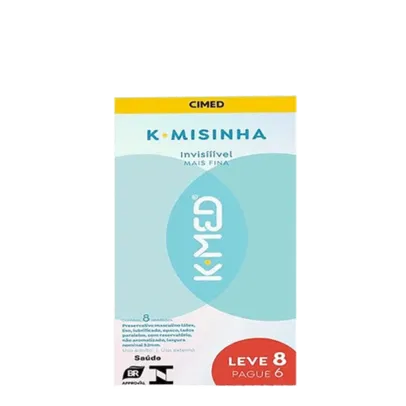 (Leve 2 pague 1 - Duas caixas por R$9,99) Preservativo Masculino K-Med K-Misinha Lubrificado Invisível Mais Fina 8 Unidades