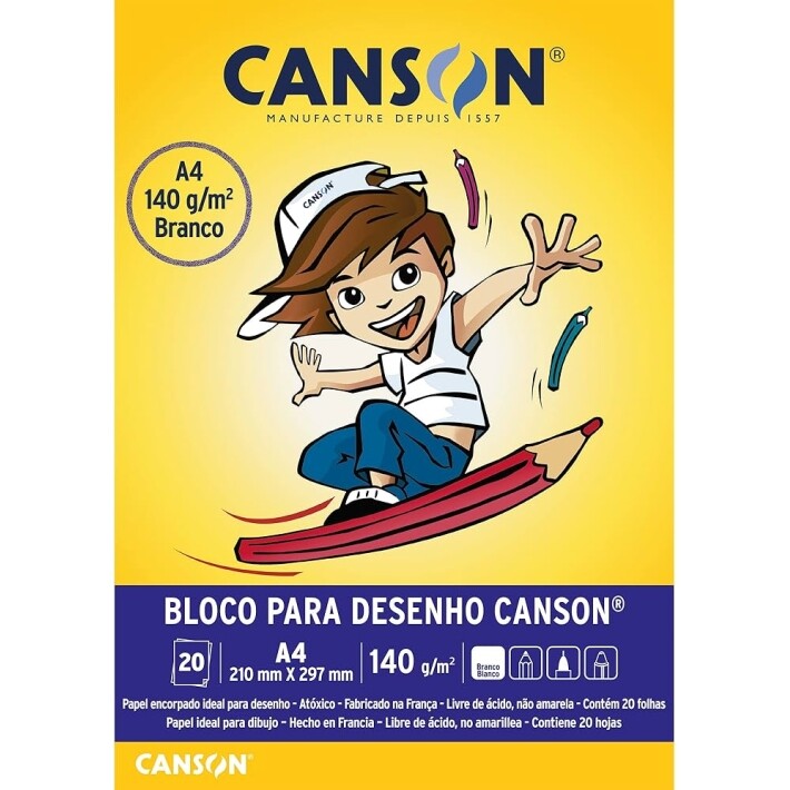 Bloco Desenho A4 140g/m² Canson 66667070 Branco 20 Folhas