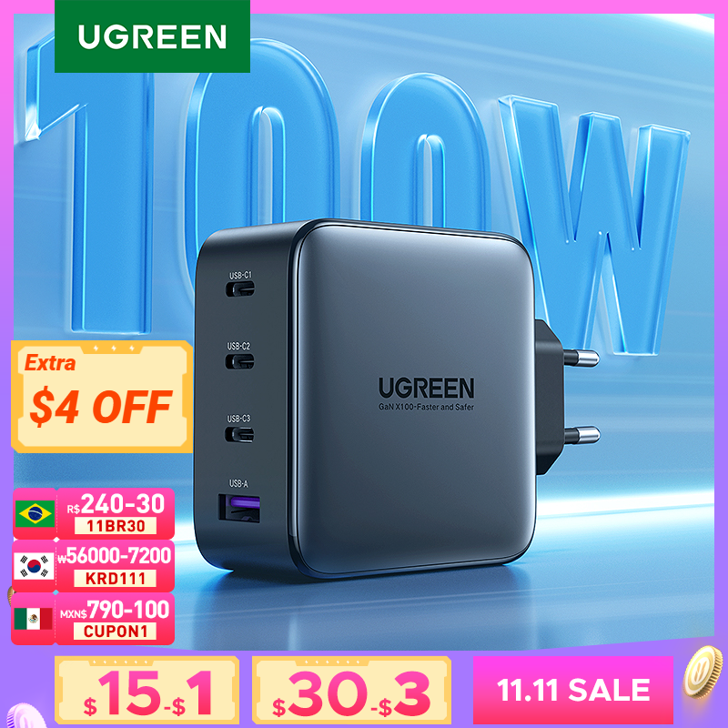 Carregador UGREEN USB GaN 100W 3 C Portas