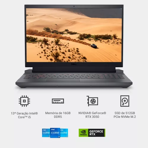 Notebook Gamer Dell i5-13450HX 16GB SSD 512GB Geforce RTX 3050 Tela 15.6'' FHD Linux - G15-i1300-D35P