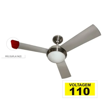 Ventilador Hl-61 de Parede 1 Lâmpada E-27 3 Pás Reversíveis Mogno / Cinza 127V - Escovado