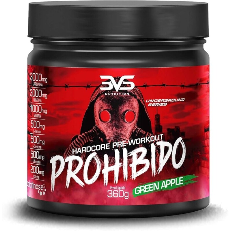 3VS Nutrition Pré Treino Prohibido 360g Sabor Maça Verde