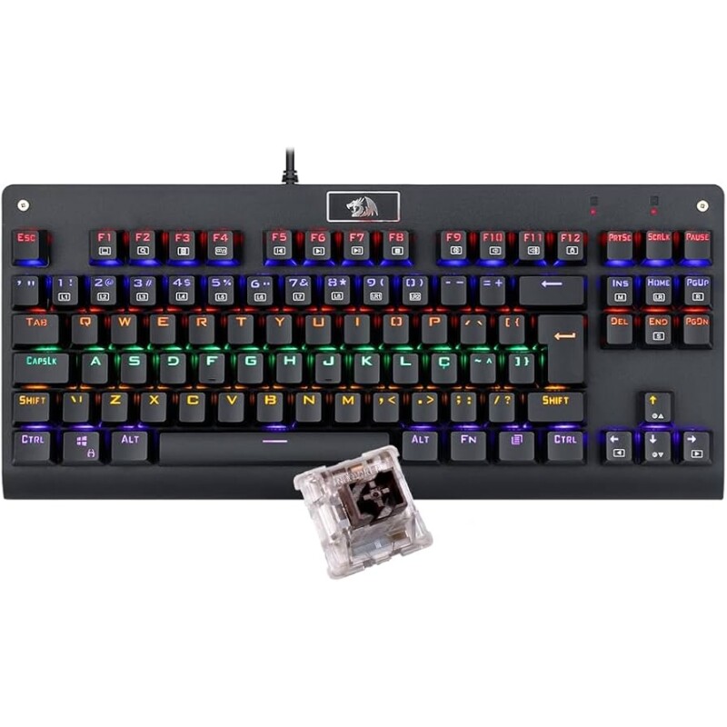 Teclado Mecânico Redragon Dark Avenger Preto Iluminação Rainbow Switch Marrom K568R